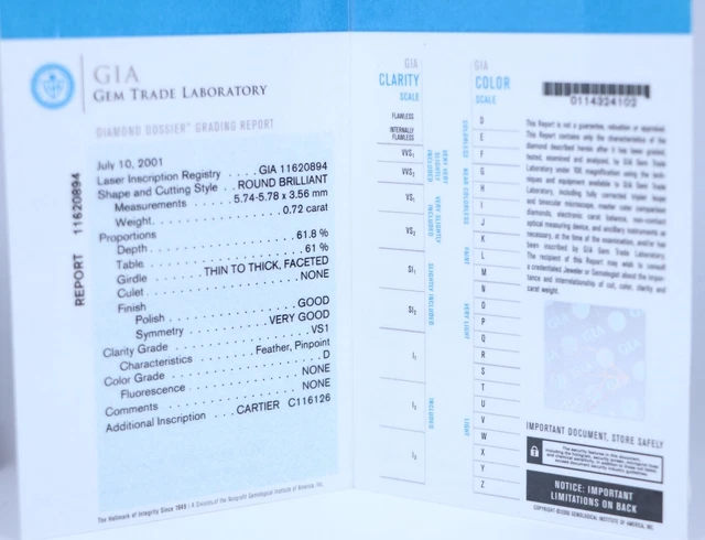 Bague de fiançailles Cartier 1895 en or jaune 18 carats, 0,72 ct, diamant rond D VS1