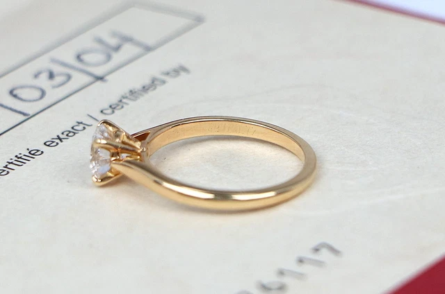 Bague de fiançailles Cartier 1895 en or jaune 18 carats, 0,72 ct, diamant rond D VS1