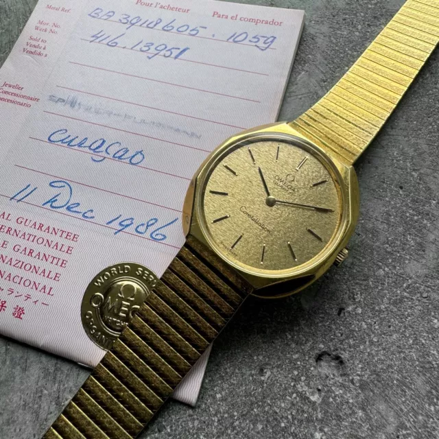Montre Omega Constellation 1986 en or jaune massif 18 carats BA 391.8605 - 83,25 grammes + papiers