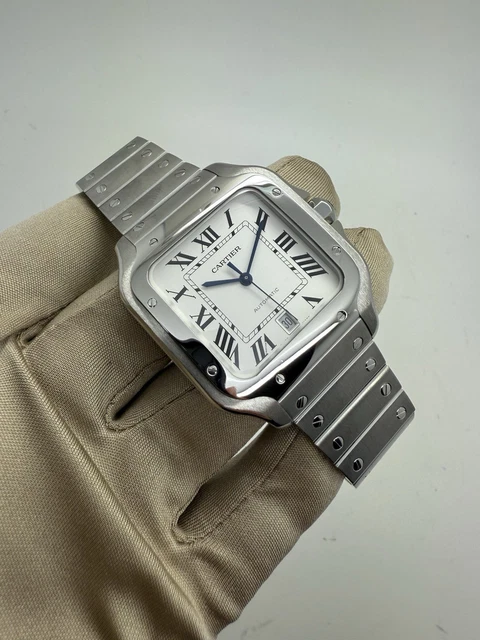Montre automatique Cartier Santos 2018, cadran blanc, 39,8 mm, acier, WSSA0009 B+P