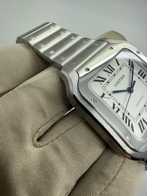 Montre automatique Cartier Santos 2018, cadran blanc, 39,8 mm, acier, WSSA0009 B+P