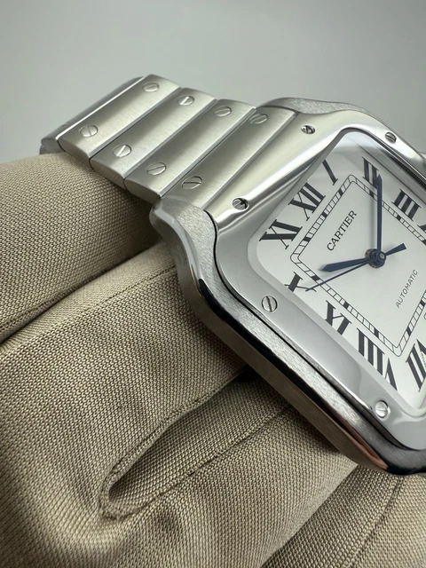 Montre automatique Cartier Santos 2018, cadran blanc, 39,8 mm, acier, WSSA0009 B+P
