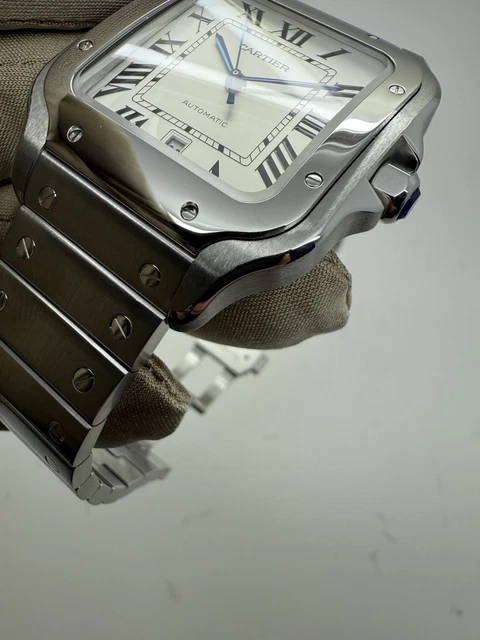 Montre automatique Cartier Santos 2018, cadran blanc, 39,8 mm, acier, WSSA0009 B+P