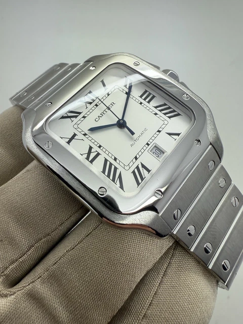 Montre automatique Cartier Santos 2018, cadran blanc, 39,8 mm, acier, WSSA0009 B+P