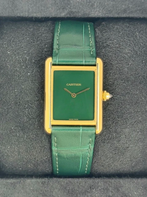 Montre Cartier Tank Louis Cartier verte 2023, grand modèle, boîtier en or 18 carats de 33,7 mm