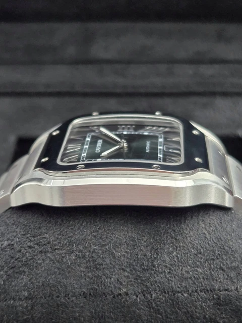 Montre Cartier Santos 2025, grand cadran vert, WSSA0062, bracelet acier/cuir, coffret complet