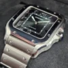 Montre Cartier Santos 2025, grand cadran vert, WSSA0062, bracelet acier/cuir, coffret complet