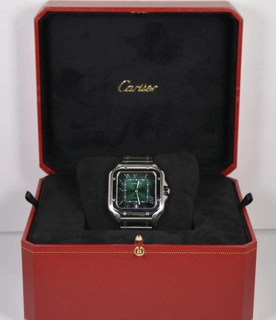 Cartier Santos 2025 Réf. WSSA0062 40 mm Cadran vert à chiffres romains Automatique Bracelet acier inoxydable et cuir