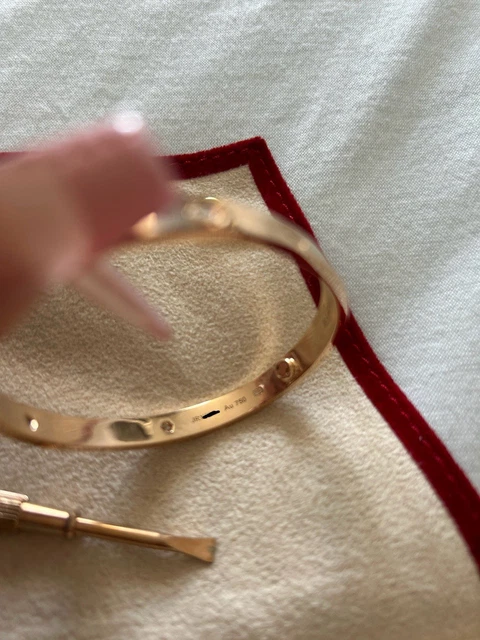 Bracelet Cartier authentique en or rose 18 carats et 4 diamants, taille 17