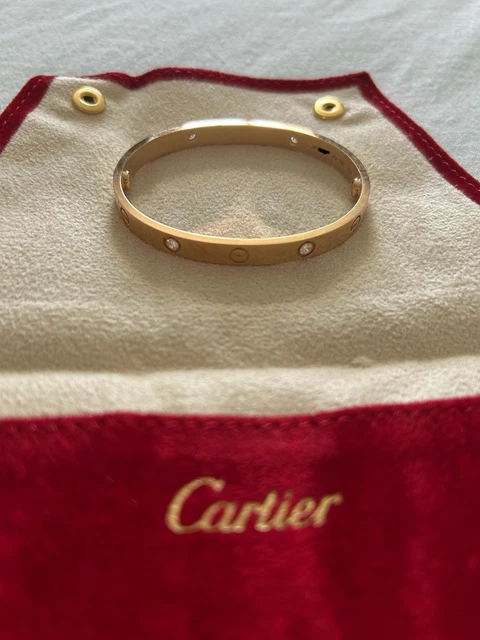 Bracelet Cartier authentique en or rose 18 carats et 4 diamants, taille 17