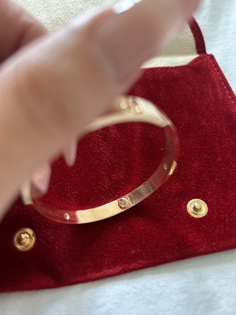 Bracelet Cartier authentique en or rose 18 carats et 4 diamants, taille 17