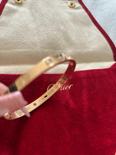 Bracelet Cartier authentique en or rose 18 carats et 4 diamants, taille 17