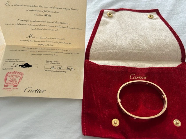 Bracelet Cartier authentique en or rose 18 carats et 4 diamants, taille 17