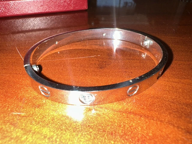 Bracelet Cartier authentique en or blanc 18 carats et 4 diamants, taille 18, avec boîte et certificat