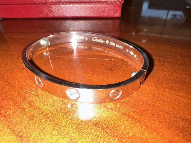 Bracelet Cartier authentique en or blanc 18 carats et 4 diamants, taille 18, avec boîte et certificat