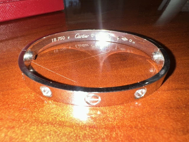 Bracelet Cartier authentique en or blanc 18 carats et 4 diamants, taille 18, avec boîte et certificat