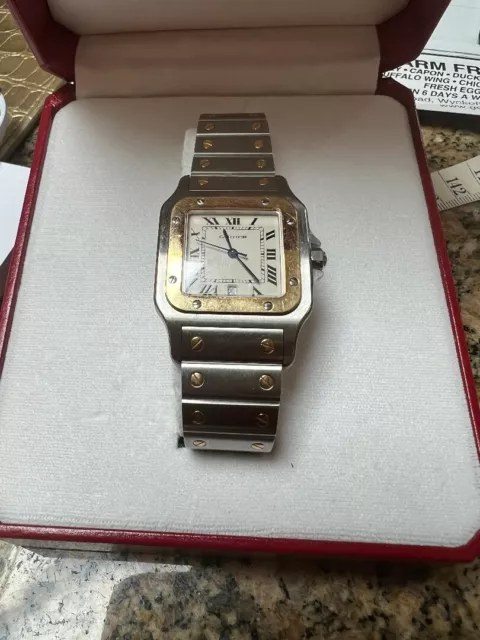 Montre homme Cartier Santos Bbc8346 authentique, bicolore, acier inoxydable, or 18 carats
