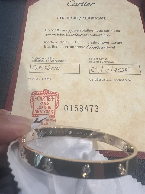 Bracelet Cartier Leve 10 diamants en or jaune 18 carats, taille 17, avec boîte et certificat - B3994