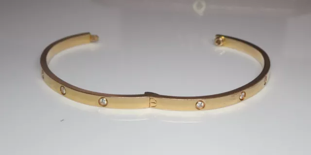 Bracelet Love Cartier en or rose 18 carats, 10 diamants, taille 17, petit modèle, 4 mm, boîte, Coa