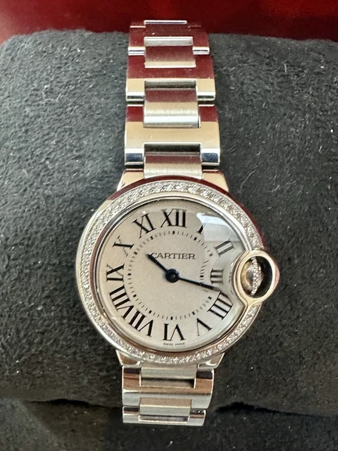 Montre Cartier Ballon Bleu QTZ 28 mm pour femme avec lunette sertie de diamants - Coffret complet