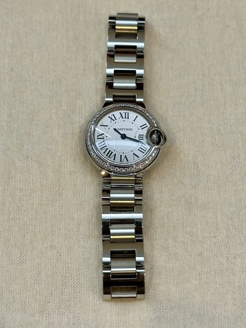 Montre Cartier Ballon Bleu QTZ 28 mm pour femme avec lunette sertie de diamants - Coffret complet