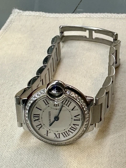Montre Cartier Ballon Bleu QTZ 28 mm pour femme avec lunette sertie de diamants - Coffret complet