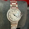 Montre Cartier Ballon Bleu QTZ 28 mm pour femme avec lunette sertie de diamants - Coffret complet