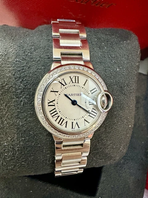 Montre Cartier Ballon Bleu QTZ 28 mm pour femme avec lunette sertie de diamants - Coffret complet