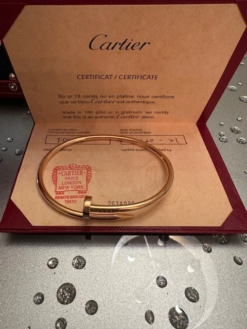 Bracelet Cartier Juste un Clou, modèle classique en or 18 carats, taille 20 ; avec certificat