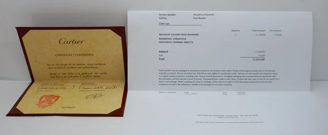 Bracelet Cartier LOVE en or jaune 18 carats, 4 diamants, 0,42 ct, taille 18, ensemble complet