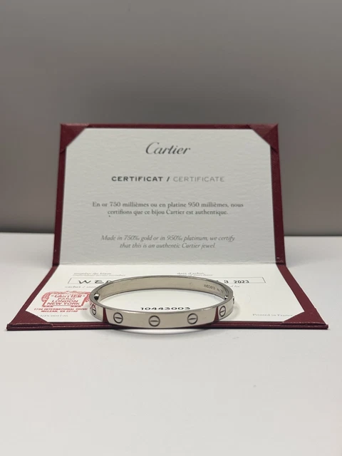 Bracelet Cartier LOVE en or blanc 18 carats, taille 17, coffret complet et certificat