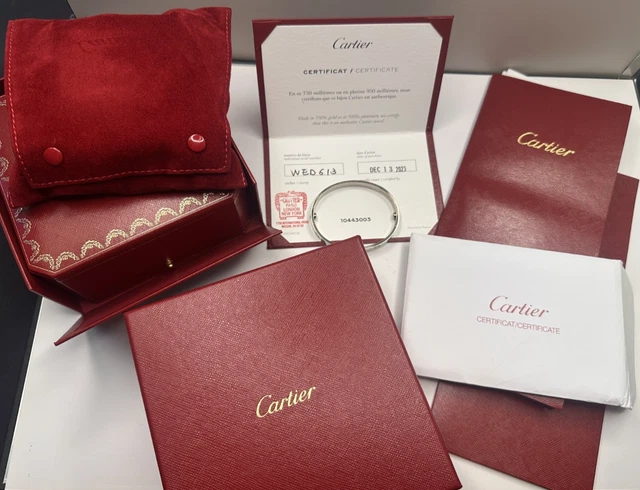 Bracelet Cartier LOVE en or blanc 18 carats, taille 17, coffret complet et certificat