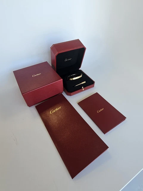 Bracelet Cartier Love en or jaune 18 carats, taille 18, fermoir à vis, neuf, avec boîte et papier