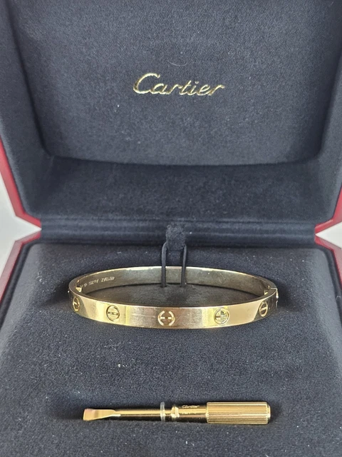 Bracelet Cartier Love en or jaune 18 carats, taille 18, fermoir à vis, neuf, avec boîte et papier