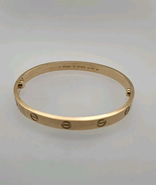 Bracelet Cartier Love en or jaune 18 carats, taille 18, fermoir à vis, neuf, avec boîte et papier