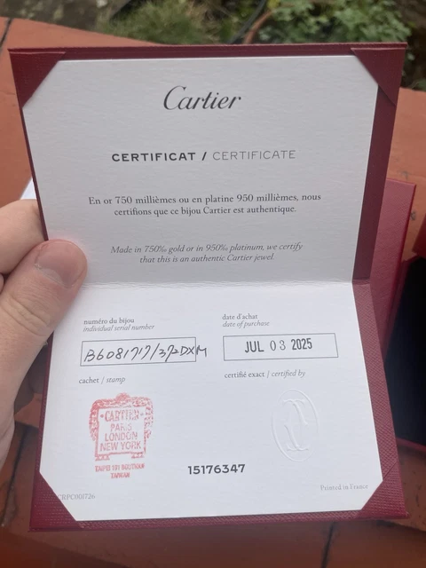 Bracelet Cartier Love Original en or rose, taille 17, boîte et papiers, 2025