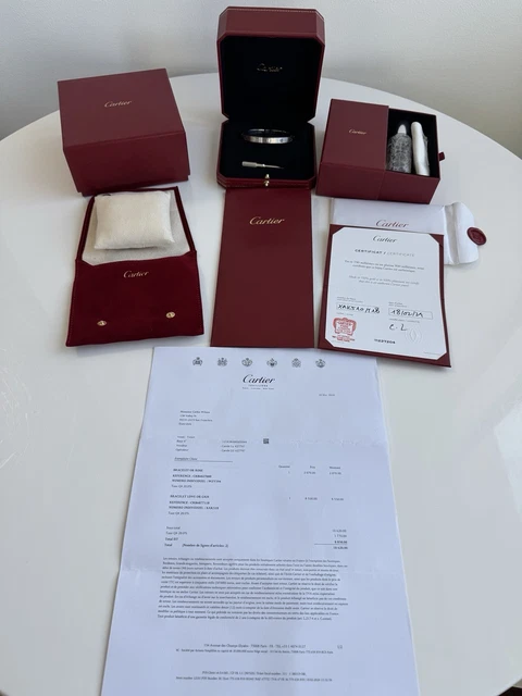 Bracelet Cartier Love, taille 18, or blanc brossé 18 carats, état neuf