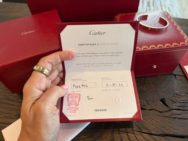 Manchette Cartier Love, or blanc 18 carats avec diamant, taille 17