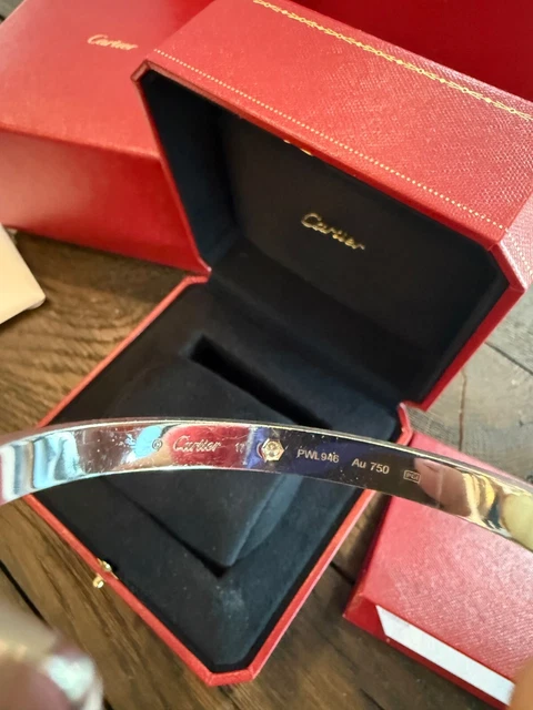 Manchette Cartier Love, or blanc 18 carats avec diamant, taille 17