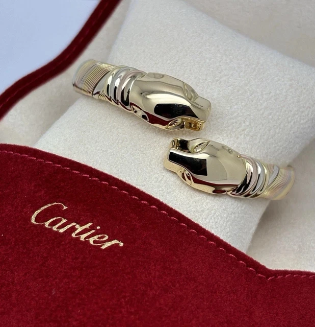 Bracelet Cartier Panthère Cougar Trinity en or jaune, blanc et rose 18 carats, service 2025