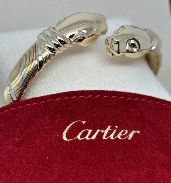 Bracelet Cartier Panthère Cougar Trinity en or jaune, blanc et rose 18 carats, service 2025