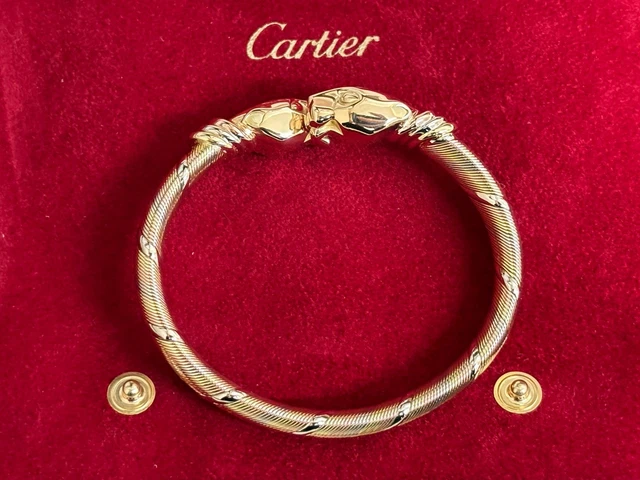 Bracelet Cartier Panthère Cougar Trinity en or jaune, blanc et rose 18 carats, service 2025