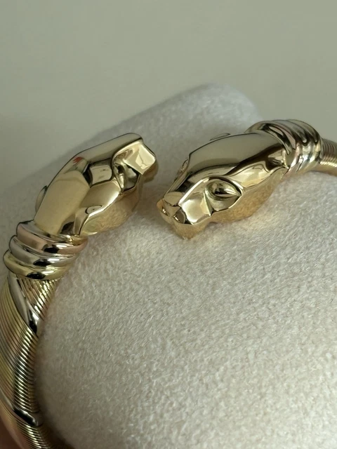 Bracelet Cartier Panthère Cougar Trinity en or jaune, blanc et rose 18 carats, service 2025