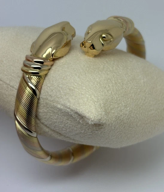 Bracelet Cartier Panthère Cougar Trinity en or jaune, blanc et rose 18 carats, service 2025