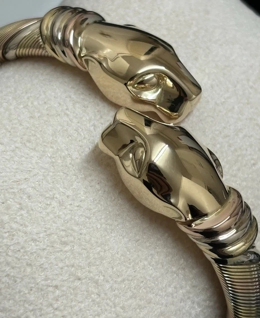 Bracelet Cartier Panthère Cougar Trinity en or jaune, blanc et rose 18 carats, service 2025