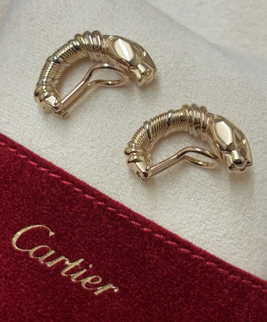 Boucles d'oreilles Trinity Cartier Panthère Cougar en or jaune, blanc et rose 18 carats, service 2025