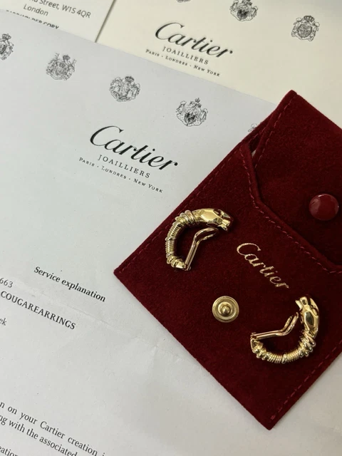 Boucles d'oreilles Trinity Cartier Panthère Cougar en or jaune, blanc et rose 18 carats, service 2025