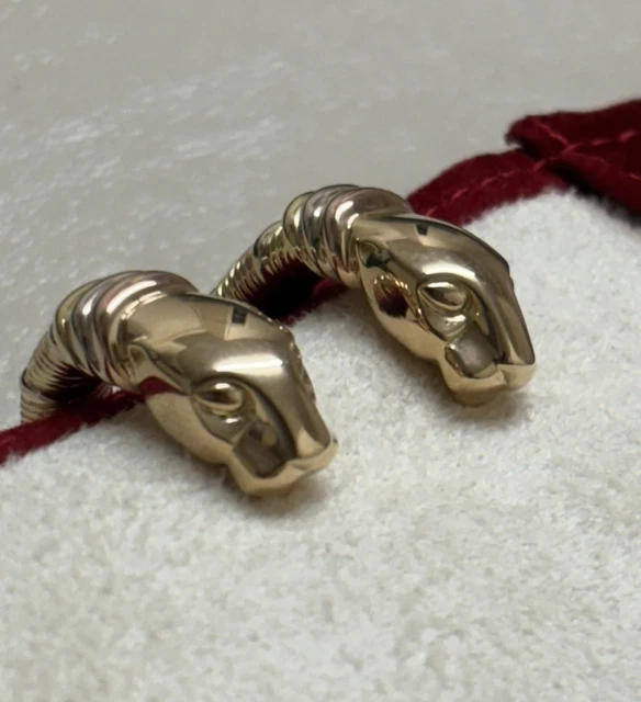 Boucles d'oreilles Trinity Cartier Panthère Cougar en or jaune, blanc et rose 18 carats, service 2025