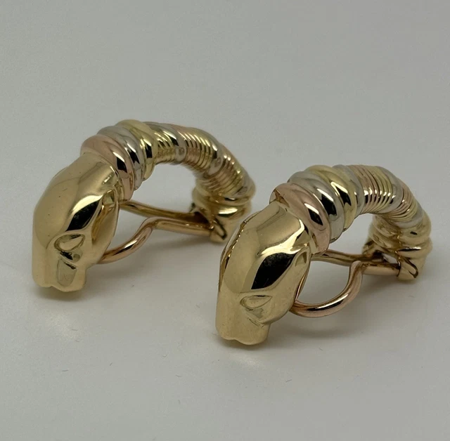 Boucles d'oreilles Trinity Cartier Panthère Cougar en or jaune, blanc et rose 18 carats, service 2025