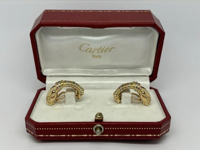 Boucles d'oreilles Trinity Cartier Panthère Cougar en or jaune, blanc et rose 18 carats, service 2025